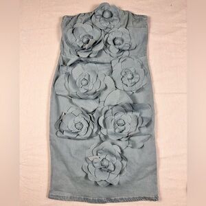 Mew mews Elegant Floral Appliqué Dress in Jean (0028)